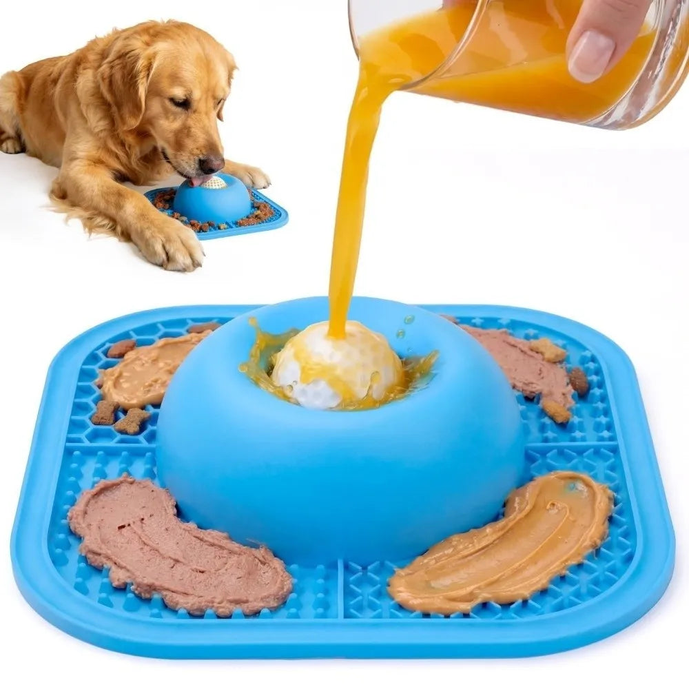Comedouro Slow Feeder 3 en 1 con Bola Interactiva y Superficie de Lamido para Perros
