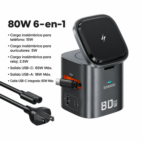 Estación de Carga Inalámbrica 6 en 1 ACEFAST — Magnética 15W + GaN 65W para iPhone